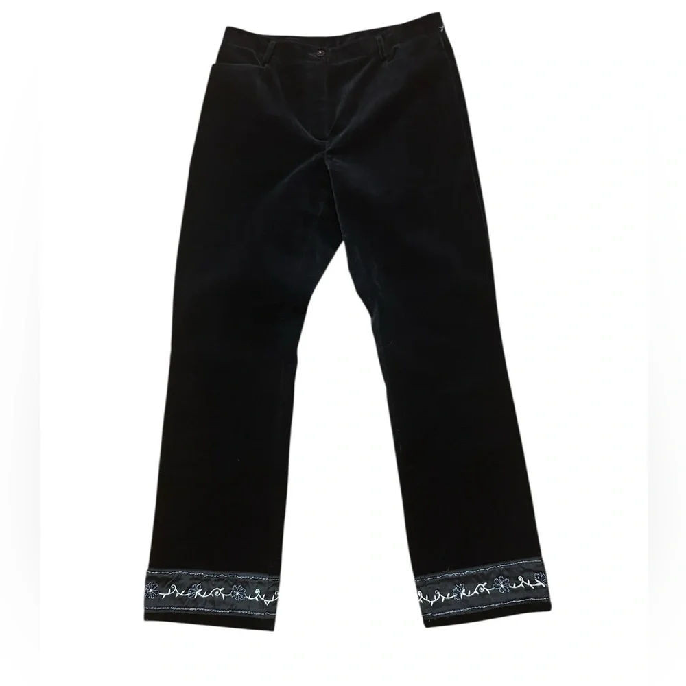 Lilly Pulitzer Black Velvet Beaded Floral Hem Trousers Pants Size 10 - Picture 8 of 9